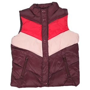 Old Navy Toddler Girls 4T Red Pink Chevron Puffer Vest Winter Holiday Christmas